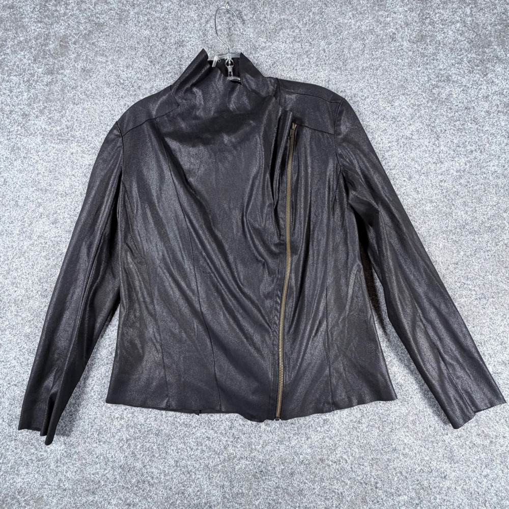 Mote Moto Asymmetrical Zip Jacket Womens Size M Black Coated Faux Leather Look